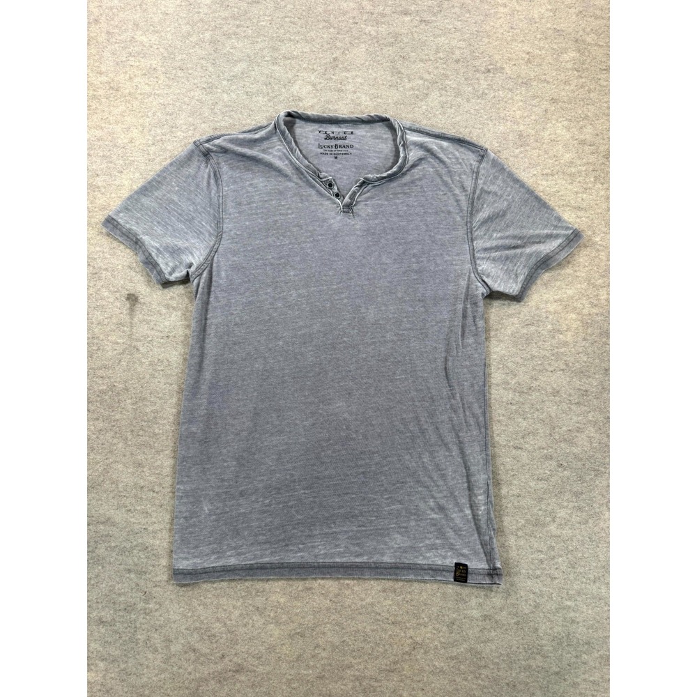 Lucky Brand Venice Burnout T Shirt Mens Heather Gray Medium Relaxed Notch Neck